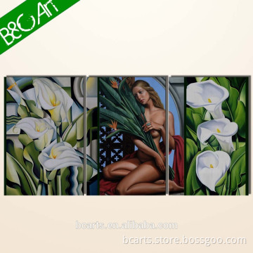 White flowers canvas painting naked woman figure sexy famous nude paintings